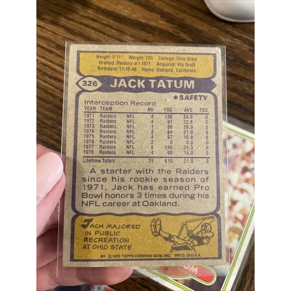 1979 & 80 Topps Football Card Jack Tatum-Oakland Raiders Trading Card Lot 2 - Picture 2 of 3